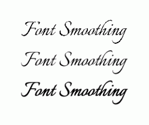 Слова Font Smoothing в Chrome: сверху грубый пиксельный рисунок, посередине более тонкий, внизу более жирный.